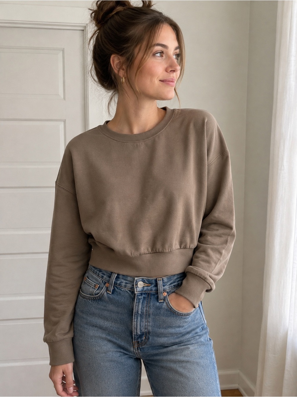 Kyodan Taupe Cropped Crewneck Sweatshirt – Size P/S